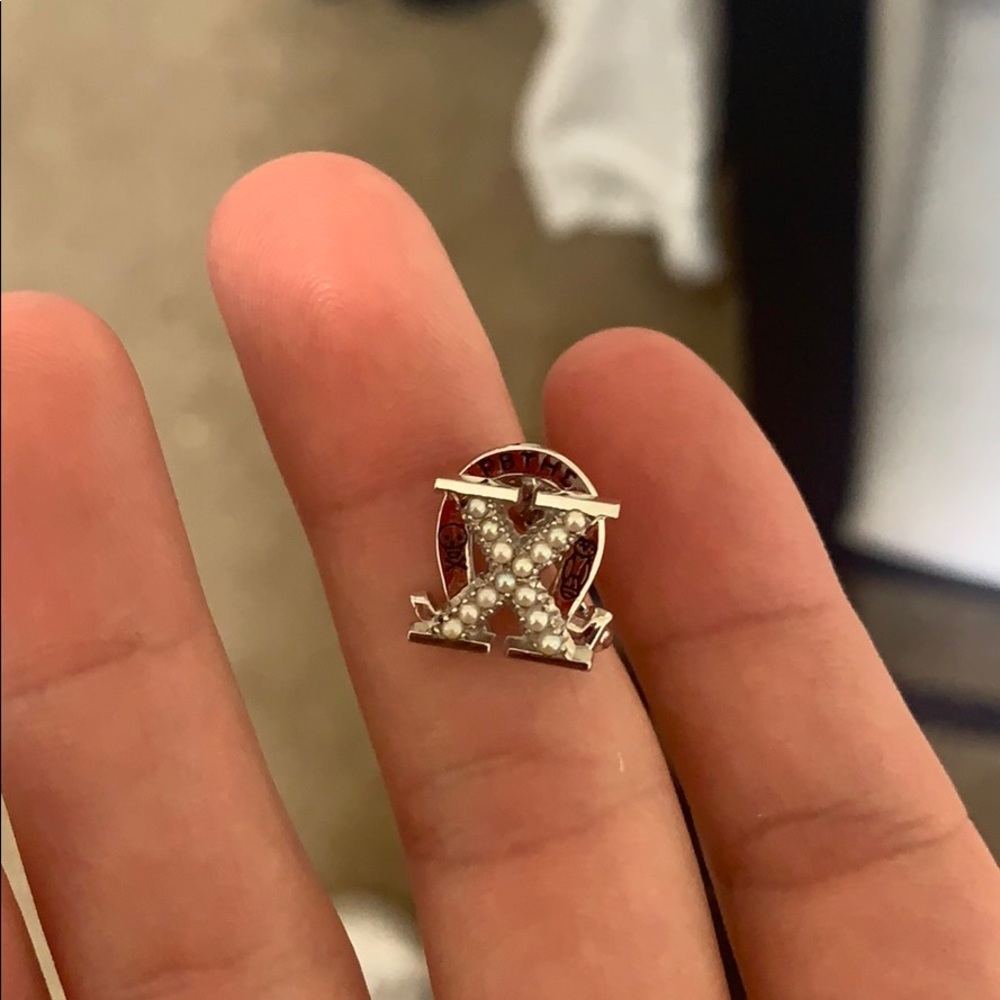 Silver and pearls chi omega pin